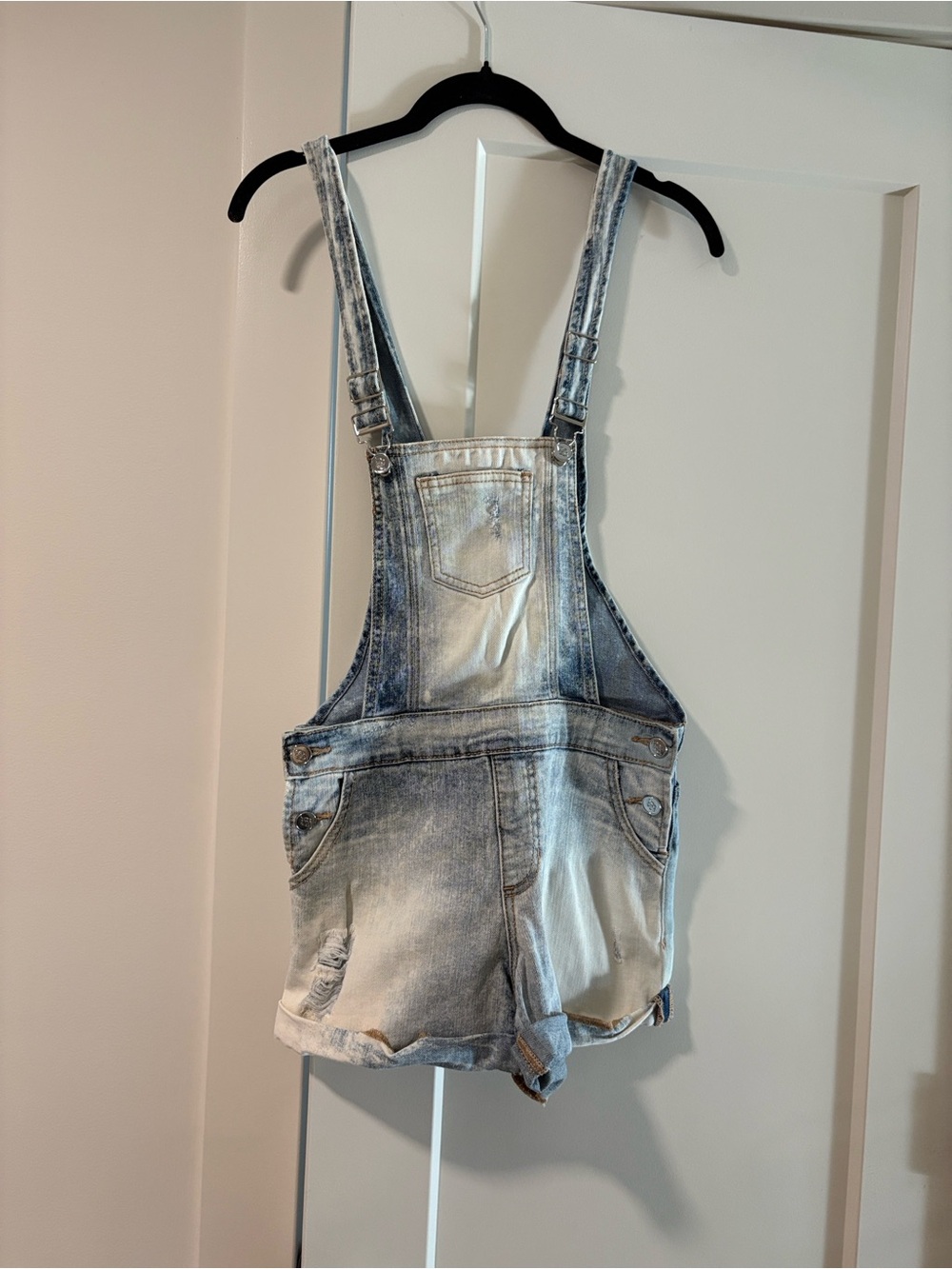 Bebe Denim Short Overalls - Faded Blue